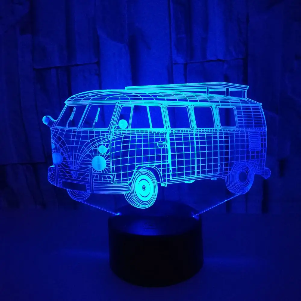 

New Bus 3d Visual Lamp Colorful Touch Remote Color Acrylic Small 3d Light Fixtures Christmas gift for baby room lights