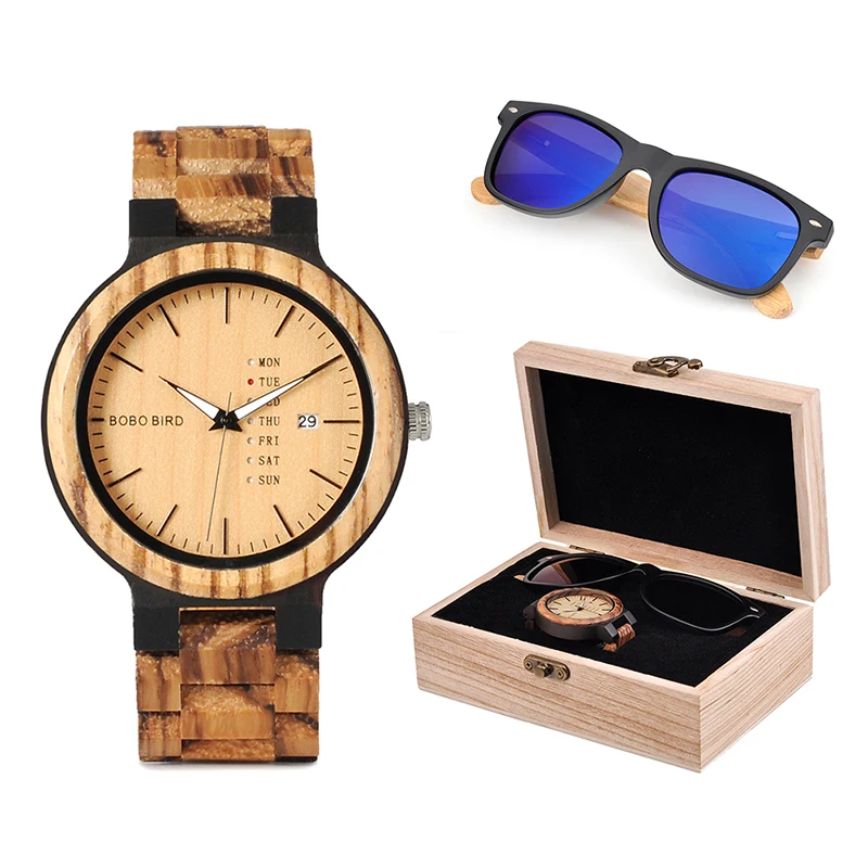 

reloj hombre BOBO BIRD Men's Watch Wood Sunglasses Handmade Auto Date Watches Luxury Quartz Wristwatches Handsome Gifts Dropship