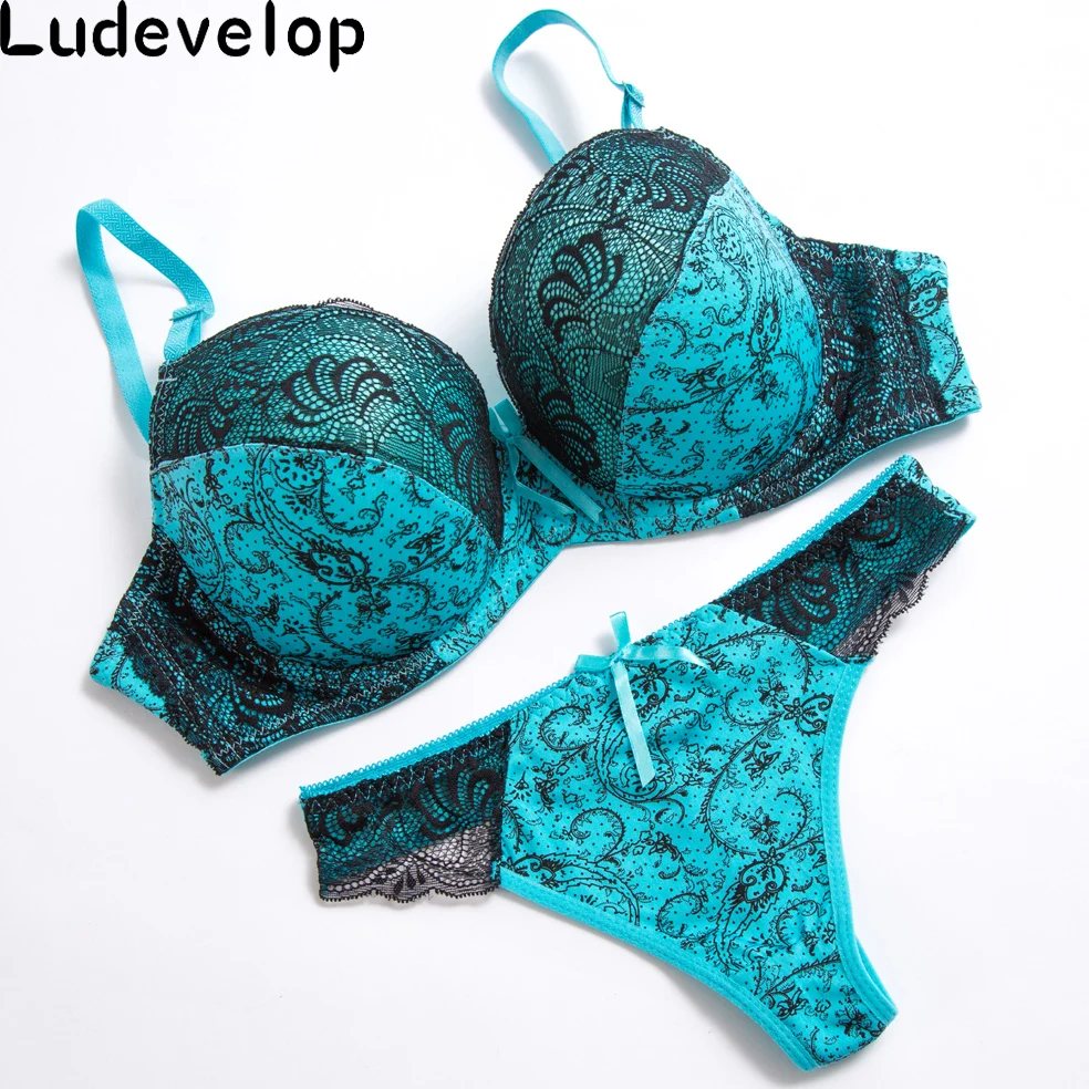 Ludevelop Lady Sexy Women Bra Set Plus size Floral Lace Bralette Briefs Set Elegant Thin cup Bra Underwear Women Lingerie Set