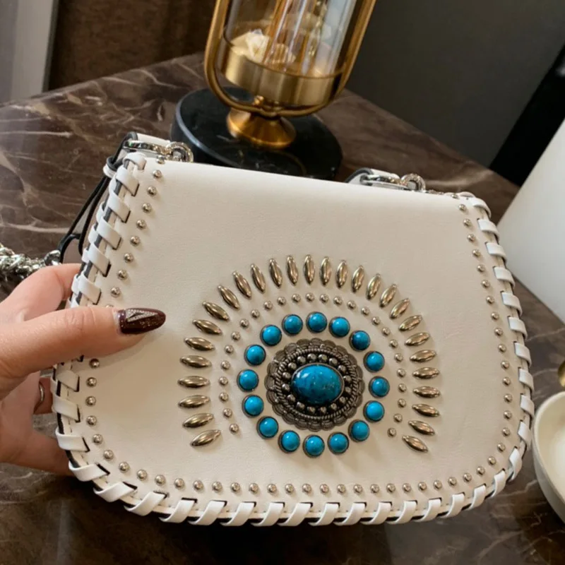 

Luxury Brand Women Genuine Leather Turquoise saddle bag Handbags Ladies Hand Bags Messenger Bags Shoulder Designer Small Bag