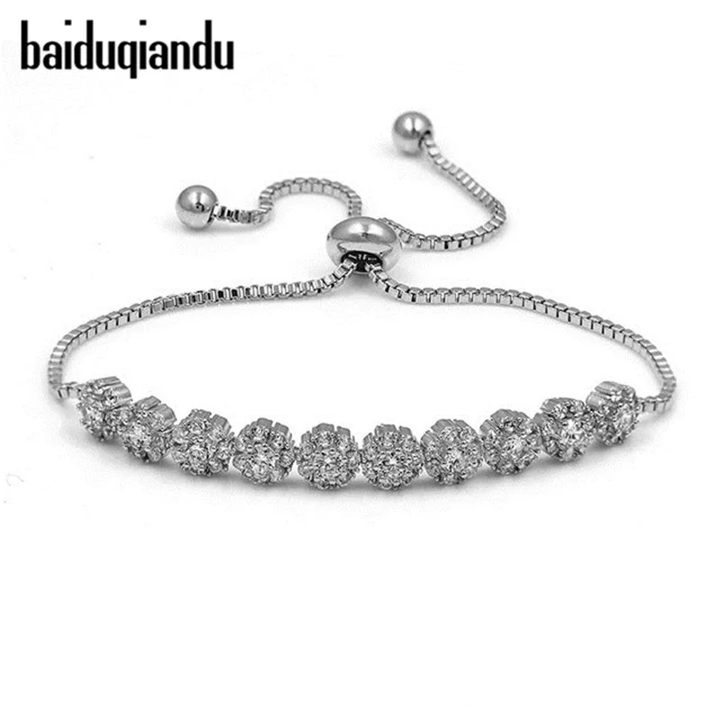

baiduqiandu Trendsetting Cubic Zirconia CZ Flower Adjustable Bolo Bracelets for Wedding Bridal Bridesmaid Jewelry