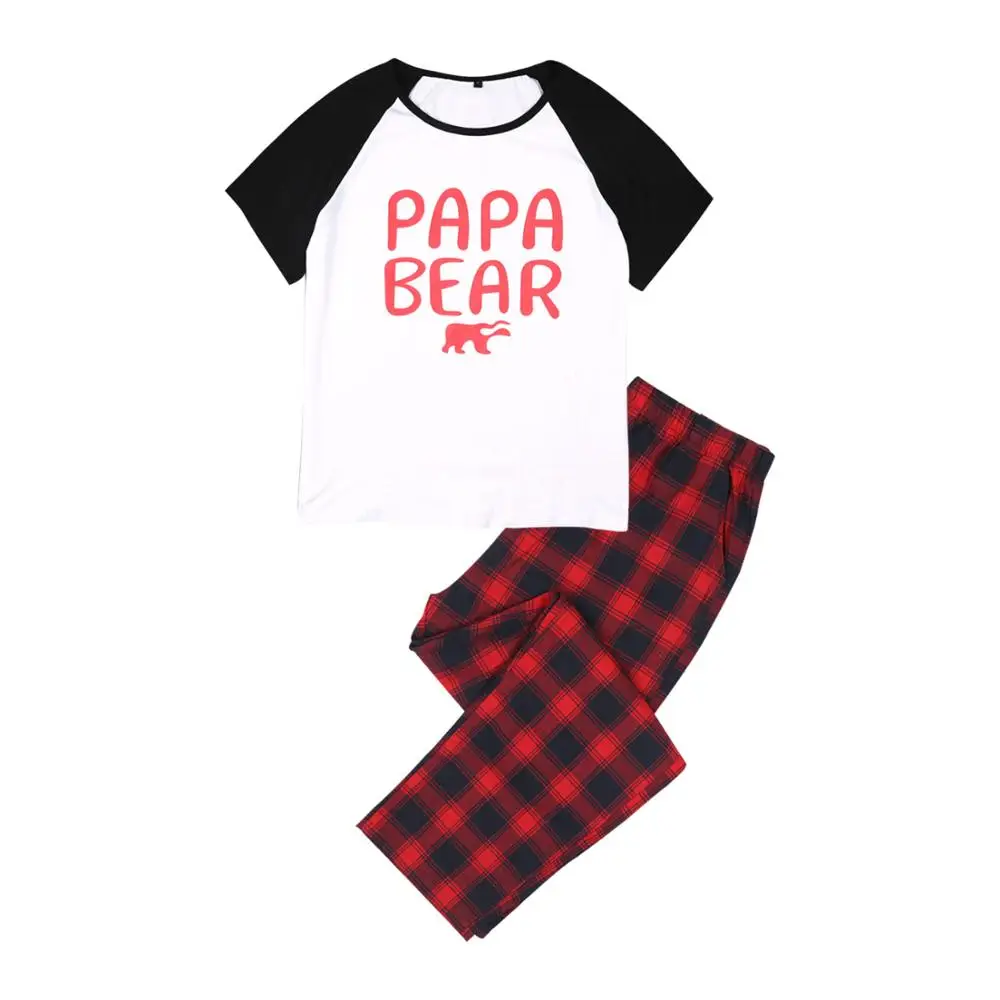 Весна-лето Повседневный праздничный абстрактный медведь семейный удобный клетчатый пижамный комплект с короткими рукавами - Цвет: men
