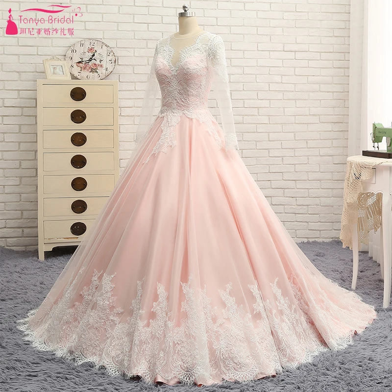 Blush Pink Lace Wedding Dress Long ...