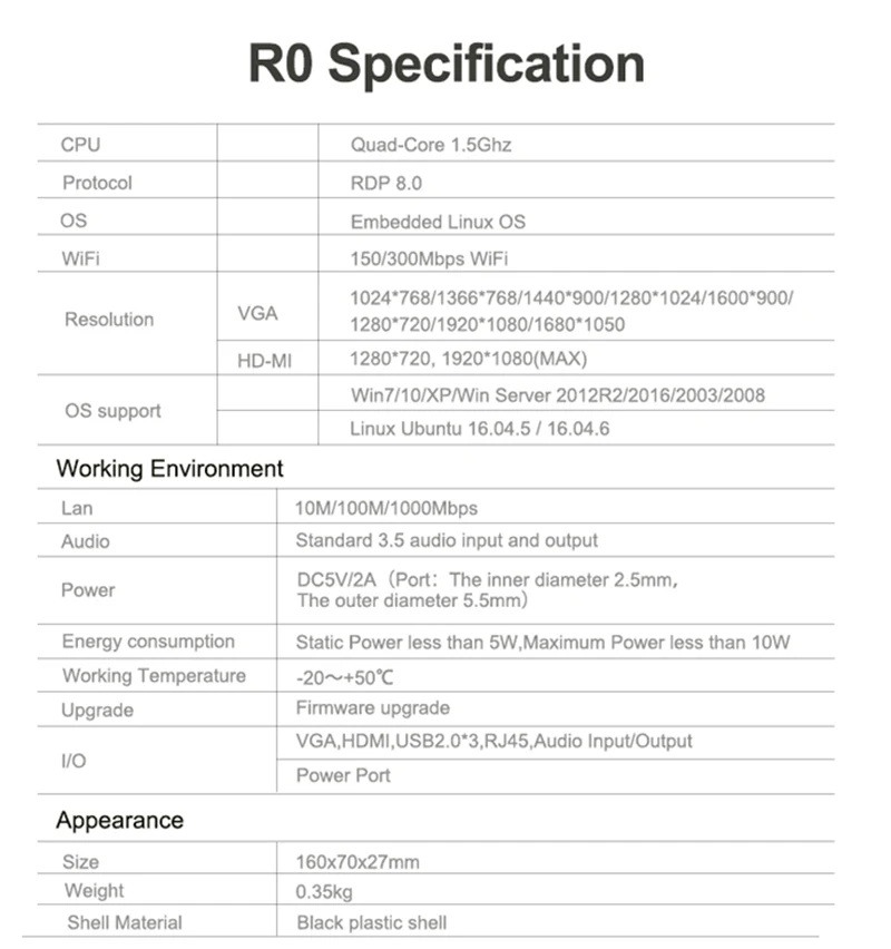 R0 тонкий клиент RDP8.0 8G Flash четырехъядерный компьютер Терминал окно 7/10/XP локальный Linux виртуальный облачный Рабочий стол HDMI Zero клиент