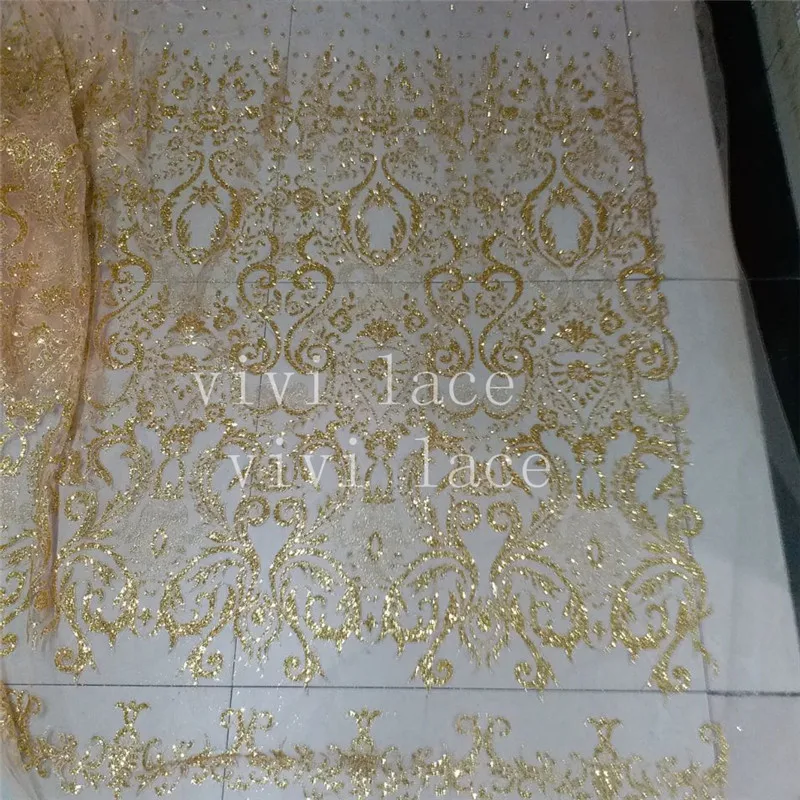 5yards HL342 shining gold luxury classic pattern glued print glitter