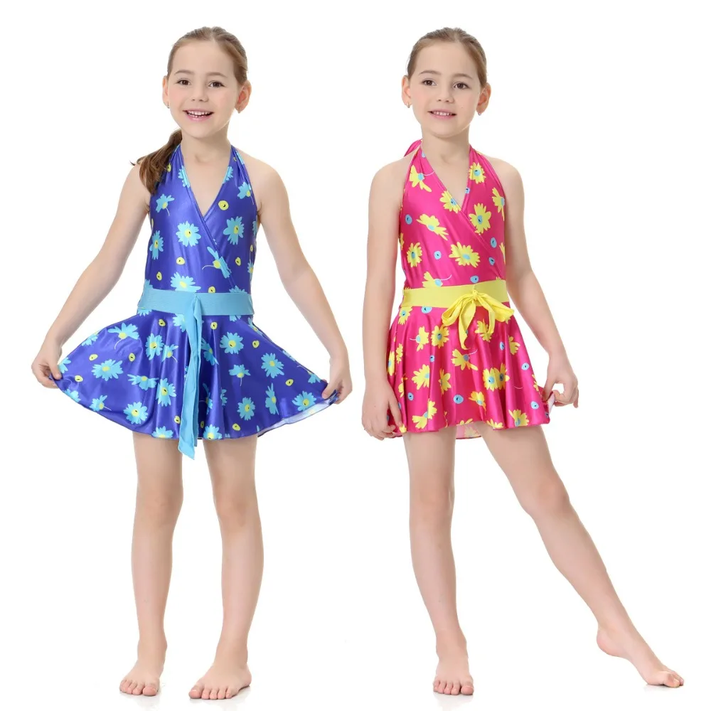 Kids girl teenager dress flower Halter swimming suit for children