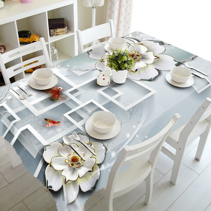 Europe Luxury 3d Carved Flower Rectangular Tablecloth Thicken Polyester cloth Dustproof Round Weddi
