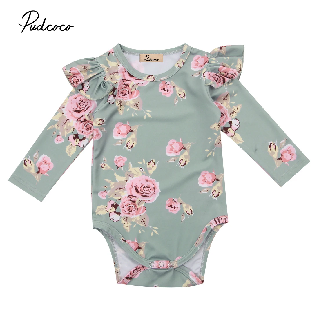 Green Flower Baby Girl Ruffles Romper Jumpsuits Newborn Toddler Baby