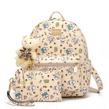Горячая Мультфильм Печати Рюкзак Корейских женщин Рюкзак Mochila Студент Школьный Мягкая Кожа PU Женщины Композитный Сумка Высокого Качества