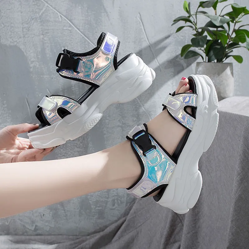E TOY WORD Sandals women 2019 New Fashion Ladies Casual Shoes Bling Wedges Buckle strap Platform Shoes 5 CM Summer Sandals