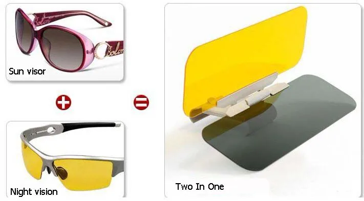 Universal Transparent Sun Visor Day and Night Anti-glare Clip-on Auto Car Sun Visor Mirror