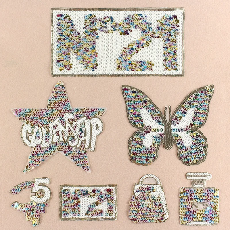 

Embroidered patches for clothing Color butterfly badge applique sequins patch diy accessories Label patchwork Shirt accessories