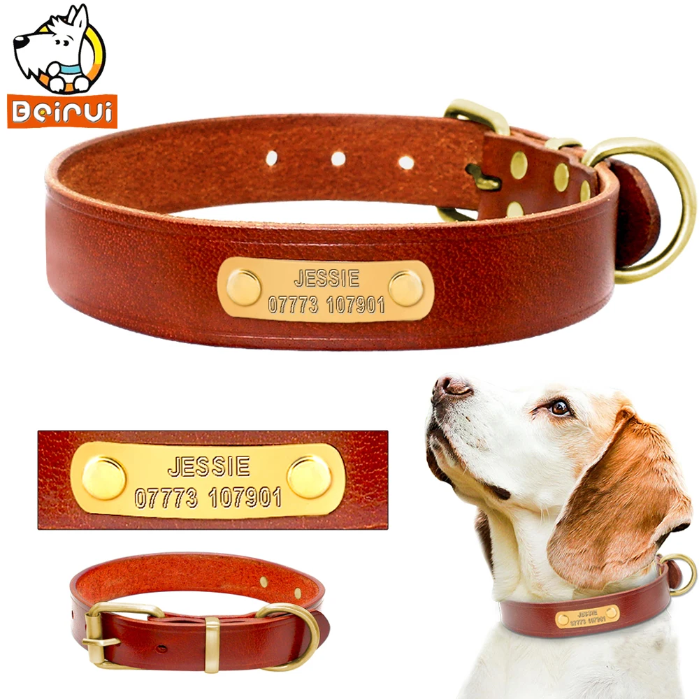 Personalized Dog Collars Genuine Leather Customized Vintage Dogs