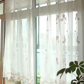 

Fresh embroidered daisy living room french window Terri Wong yarn curtain High quality translucidus voile curtain 175cm width