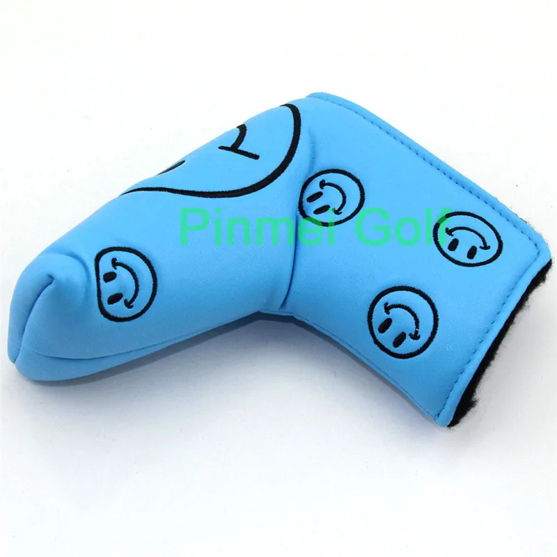 Blue Smile Face Golf Putter Covers PU leather + Black Velvet Lining