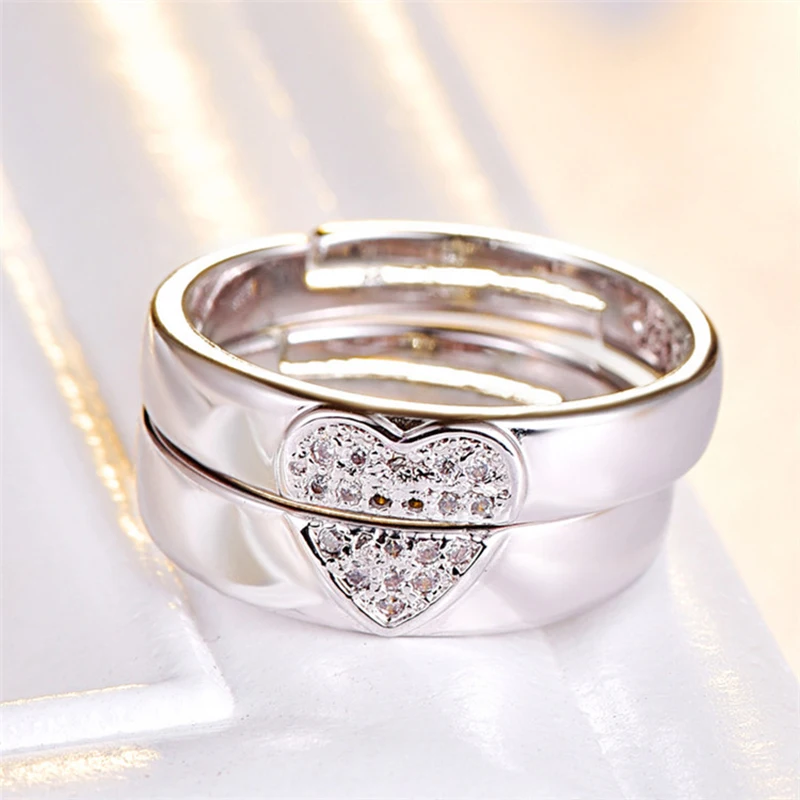 Personalized Stainless Steel Heart Couple Set Promise Ring - Heart Jewelry, His and Her Ring, Alternative Engagement Wedding