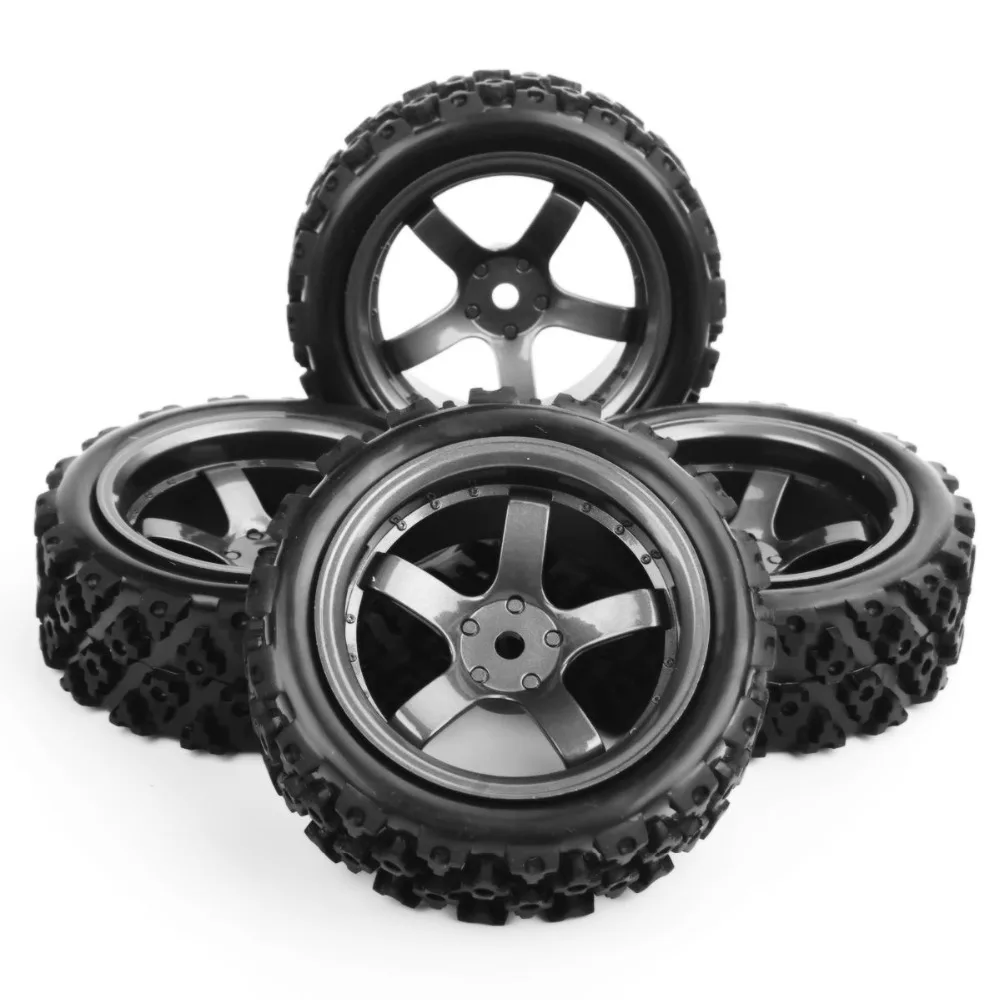 

4pcs/set 4x Rubber Tires Wheel Rims Set 6mm Offset fit 1/10 RC Rally Racing Off Road Car