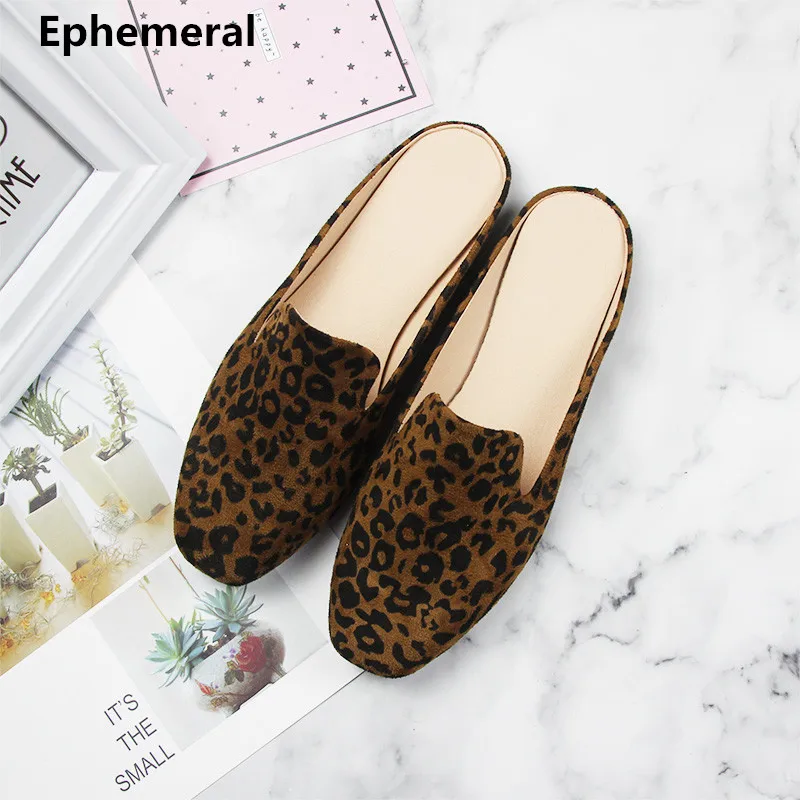 

Lady Brown Leopard Printed Slippers Flats Summer Outdoor Shoes Plus size 43 44 3 Cheapest 2019 No Cover Heel Slippers Square Toe