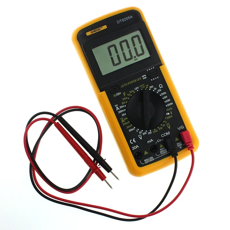 DT9205A Цифровой мультиметр AC/DC Напряжение Ток Сопротивление Емкость ручной измеритель мощности тестер - Цвет: Цвет: желтый