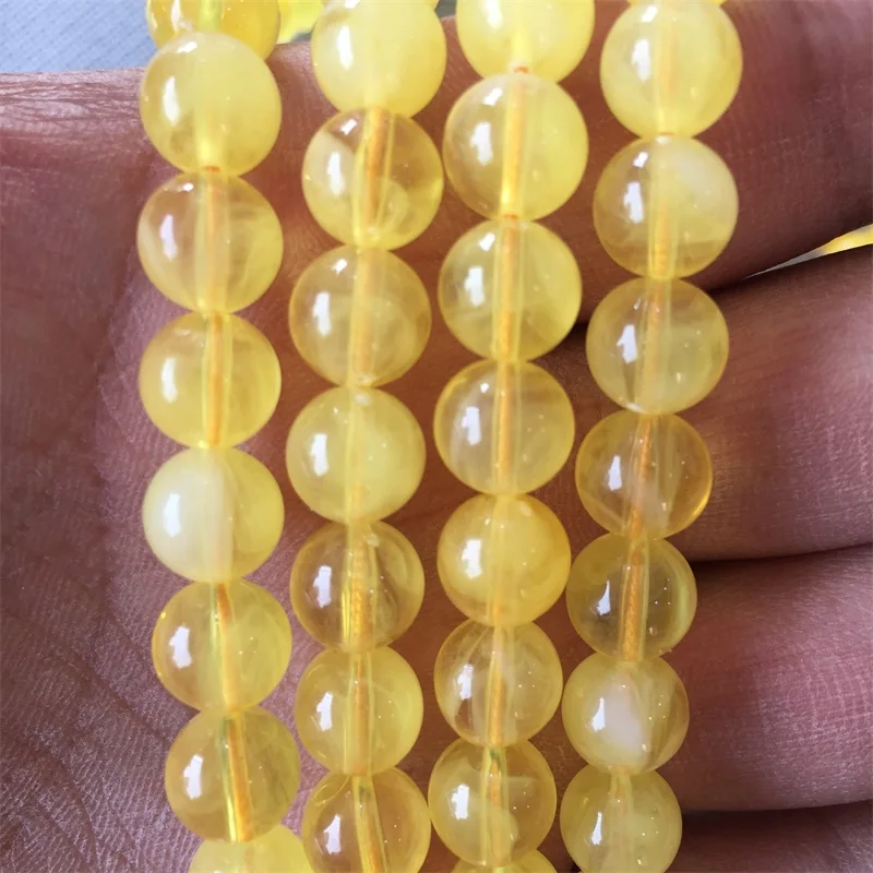 

8MM Round Clear Yellow Ambers Woman Man Resin Golden Honey Healing Reiki Stone White Flower Chicken Butter DIY Lucky Jewelry