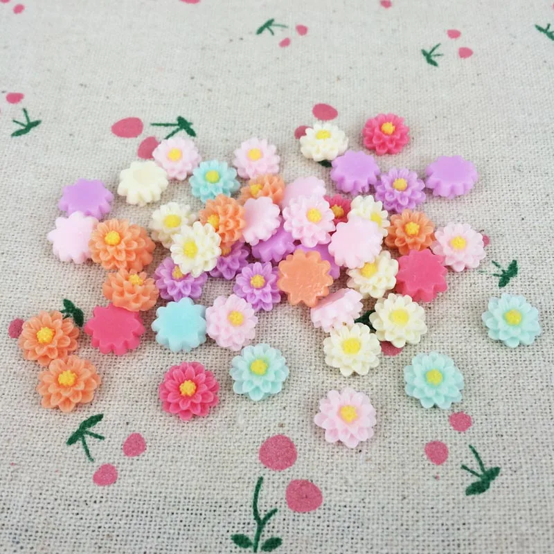

100 Pieces Mixed Color Flatback Flat Back Resin Flower Cabochon Kawaii DIY Resin Craft Decoration For Scrapbooking Charm:10mm