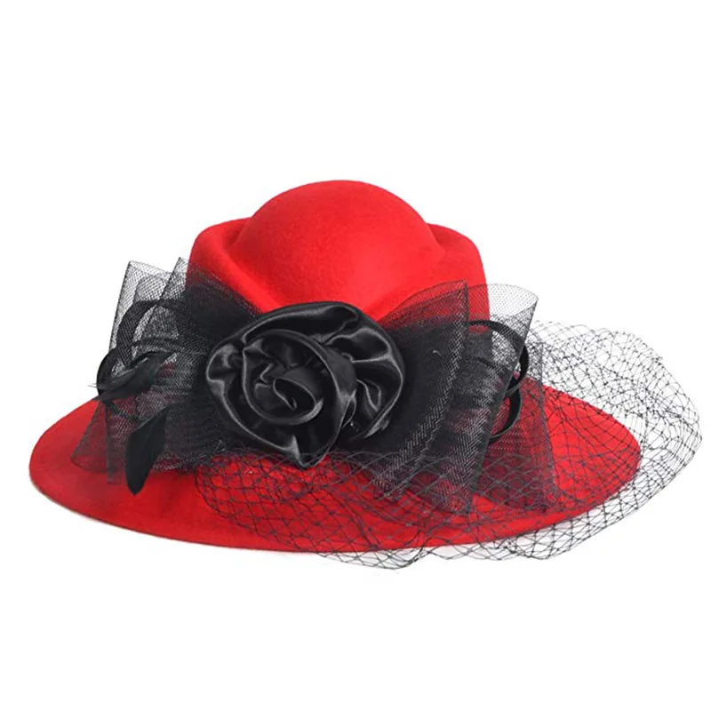 FGHGF, женские вуалетки с широкими полями, шерстяная фетровая шляпа, Коктейльные, вечерние, свадебные, фетровые шляпы, платье, церковная шляпа, плюшевая фетровая Зимняя шляпа