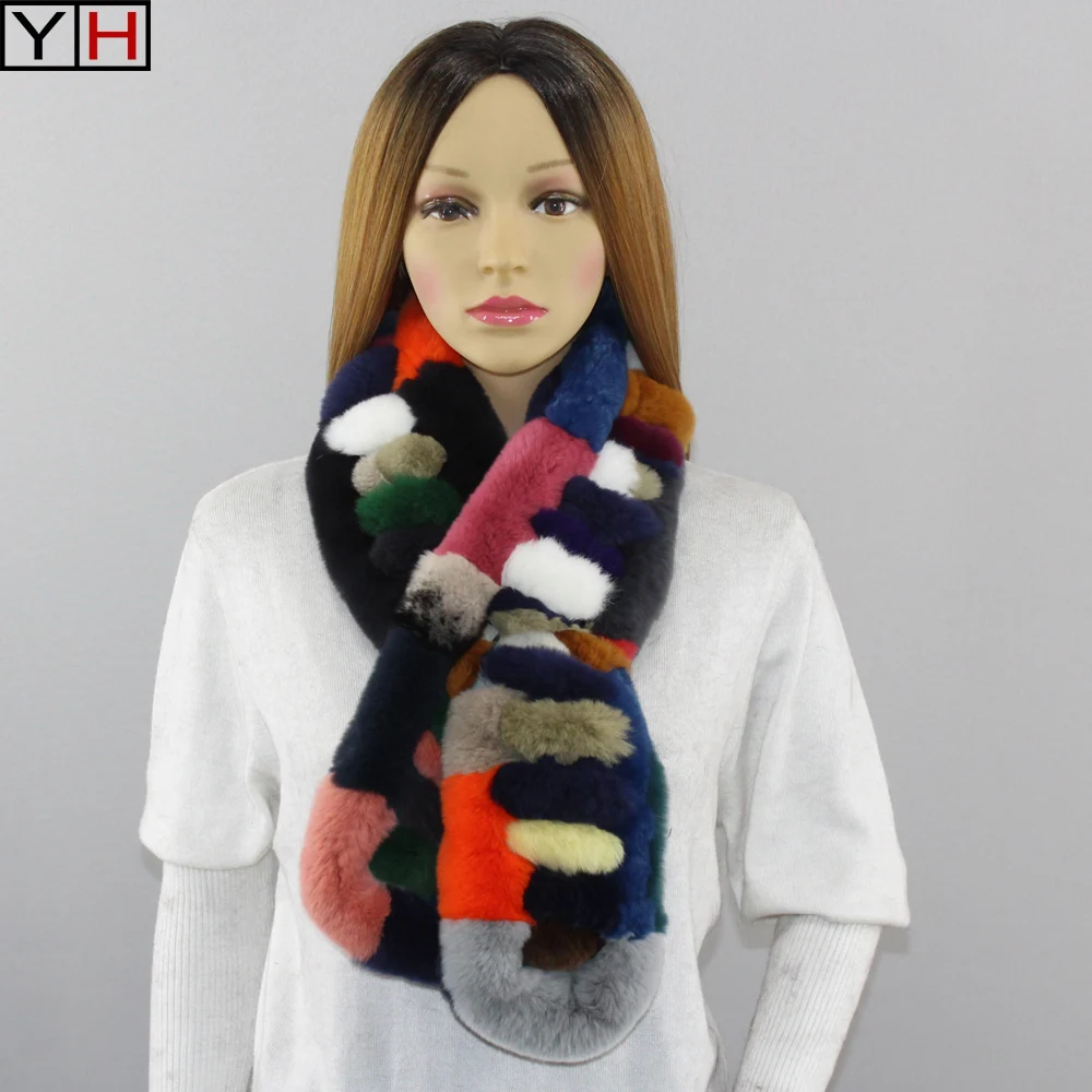 Women Genuine Rex Rabbit Fur Scarves Winter Warm 100%natural rabbit Fur scarf Fashion Females Real Fur Neckerchiefs