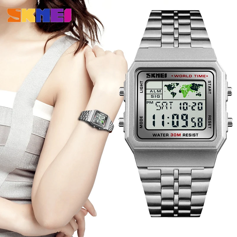 

SKMEI 1338 Luxury Fashion Women Watches Waterproof Sport Silver Digital Lady Watch for Woman Montre Femme Relogio Feminino 2018
