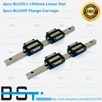 

BSTMOTION 20mm Square Linear Guide 4pcs BLH 20 -L 1400mm Linear rail+8pcs BLH20F Flange Linear Carriage Slide for CNC Axis