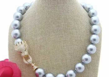 

beautiful 18" 18MM Round gray Sea Shell Pearl CZ Clasp Necklace earring set