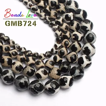 

Natural Stone Faceted Black Tibetan Mystical Old Agata Spherical Beads for Jewelry Making 8 10 12mm Diy Bracelet Necklace 15''