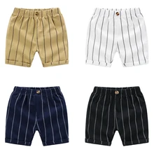 DE персик для маленьких мальчиков летние хлопчатобумажные шорты Детская одежда Повседневное шорты в полоску для мальчиков штаны с эластичной резинкой на талии брюки От 2 до 6 лет