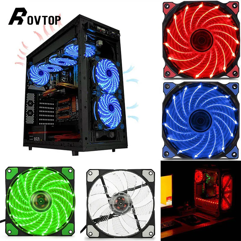 Rovtop ABS Вентилятор охлаждения компьютера Streamer Silent 15 огней 12 см LED шасси ПК