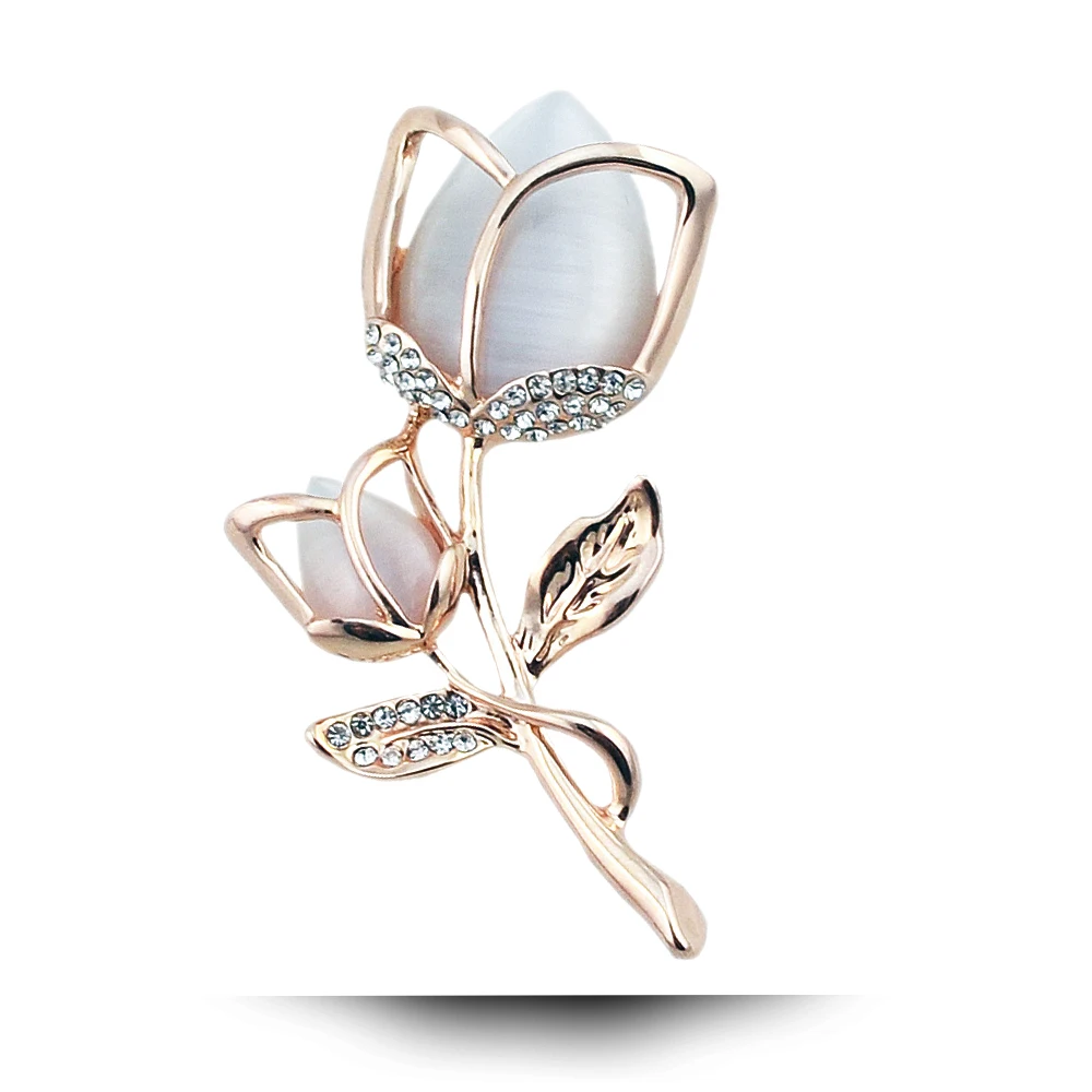 B020 Tulip Flower Brooch For Women Gold And Silver Color Rhinestone