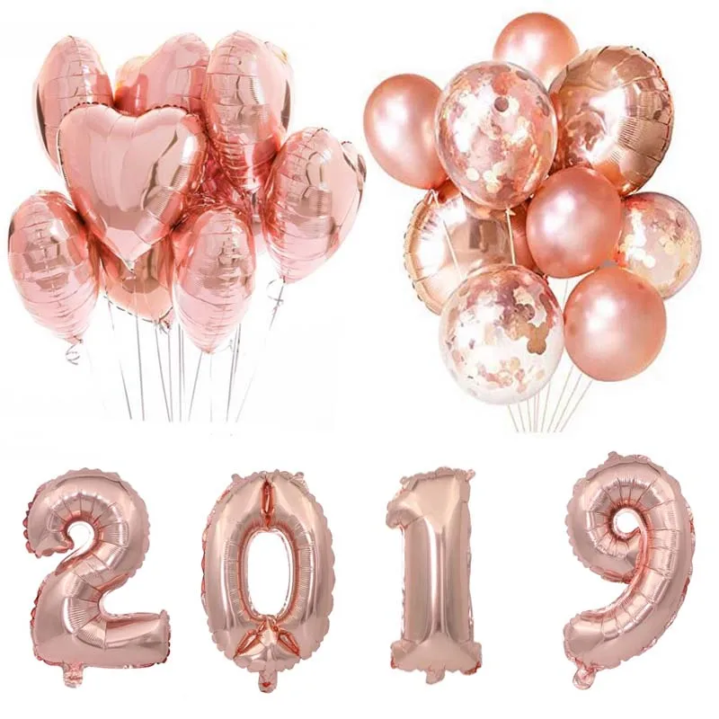 

Shiny Rose Gold latex balloons heart-shaped balon hot air confetti latex balloon Wedding Favors And Gifts Happy New Year 2019