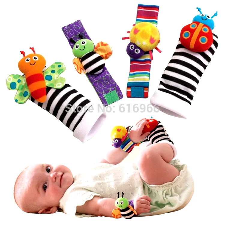 

2018 Lowest price(4pcs/lot=2 pcs waist+2 pcs socks) New Hot Toy Baby Rattle toy Rattle Foot Socks Garden Bug Wrist Free shipping