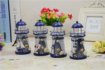 

60 pcs Fashion Hot Mediterranean-style lighthouse wrought iron Candlestick Candle holder Home decoration
