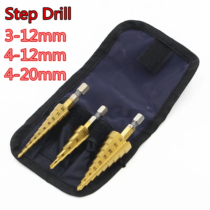3-12/4-12/4-20mm Step Drill Bits 3Pcs/set Hss Steel Step Cone Cutting Tools Steel Woodworking Wood Metal Tool Drilling Set 3-12/4-12/4-20mm Step Drill Bits 3Pcs/set Hss Steel Step Cone Cutting Tools Steel Woodworking Wood Metal Tool Drilling Set