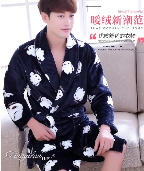 Lady Coral Fleece Bathrobes Women's Winter Flannel Pajamas Adult Men's Winter Warm Sleep Robe Coral Fleece Couples Homwear D2090 - Цвет: Boys7