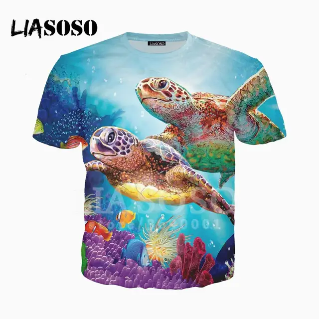 LIASOSO 3D Print Women Men's Ocean Sea Colorful Fish Swordfish Turtle Harajuku T shirt Summer T-shirt Casual Good Quality X1516
