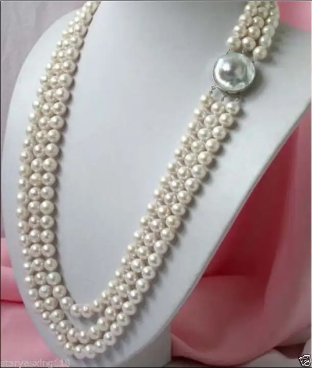 

FREE SHIPPING HOT sell new Style >>>> New 3 ROWS 7-8MM white AAA SOUTH SEA pearl necklace 18-19-20