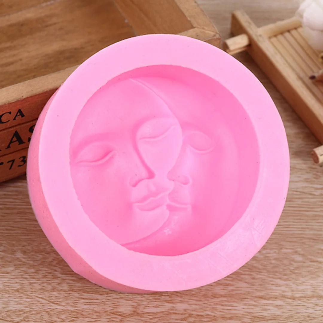JX-LCLYL 1pc New Sun & Moon Faces Silicone Soap Molds Craft Molds DIY Handmade Soap Mould