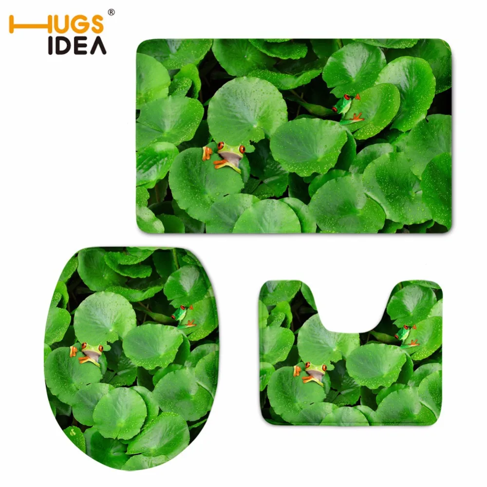 HUGSIDEA Toilet WC Non-slip Carpet Creative Green Leaves Prints Bathroom 3PCS Set Area Rugs 3D Owl Home Hotel Decor Soft Pads | Дом и сад