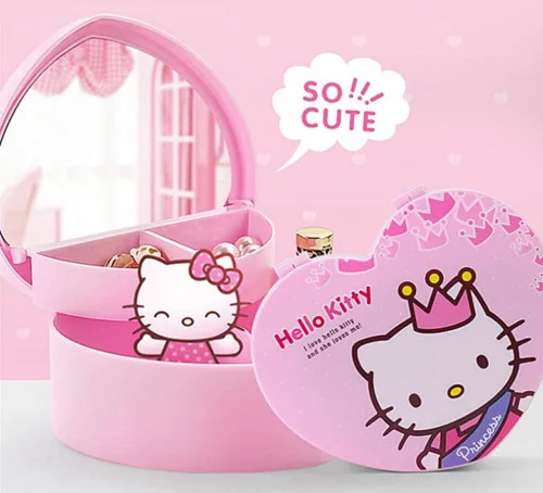 

New Hello Kitty Heart shape jewelry makeup Box Mirror Box Case yey-615J