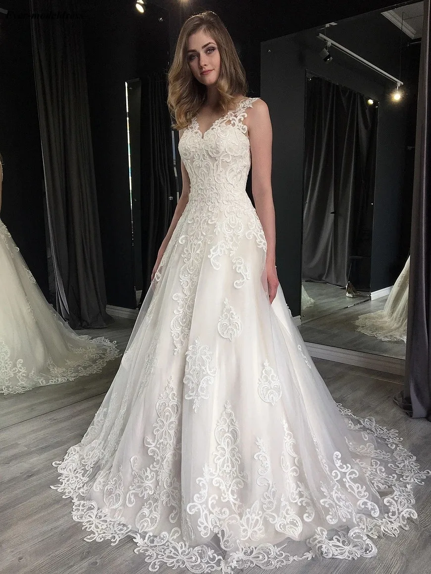 

Boho Wedding Dressess 2019 Beach Bridal Gowns Appliques Lace Up Back Plus Size Robe de mariee Wedding Gowns abito da sposa