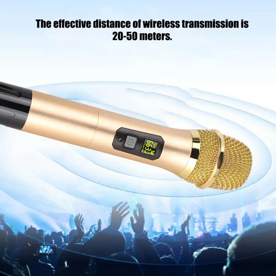 600mhz-700mhz UHF Handheld Wireless Microphone with Mini Bluetooth Receiver Gold Performing Microphone