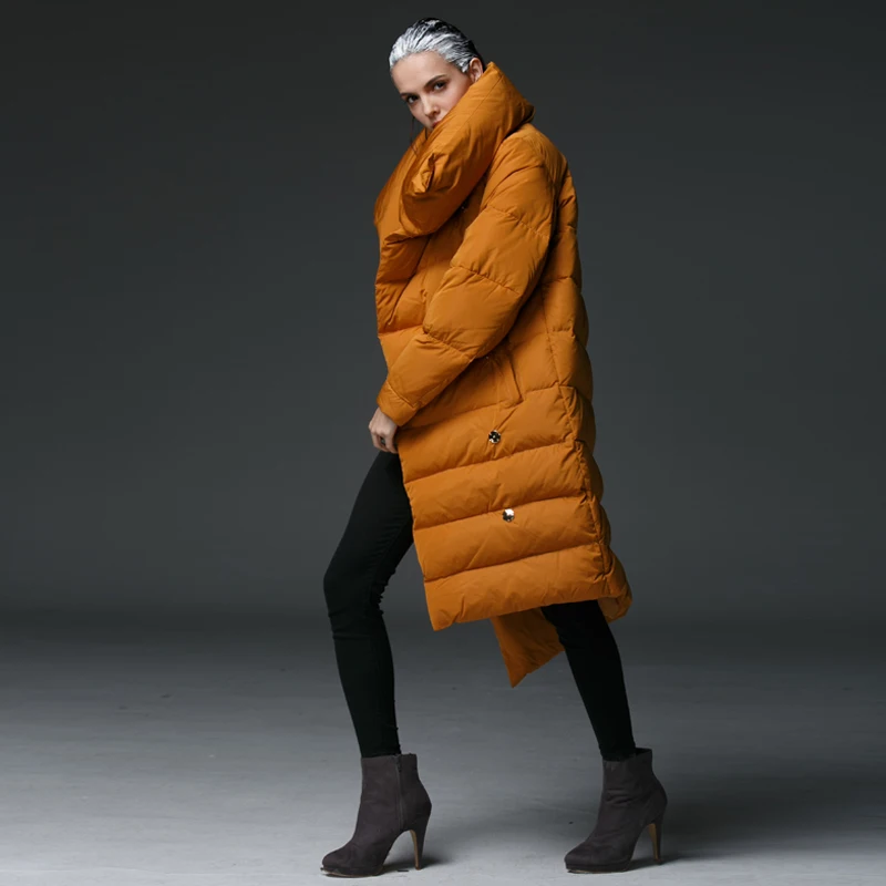 Пуховик женский длинный ассиметричный с большим воротником|parka down|parka parkaparkas outwear |
