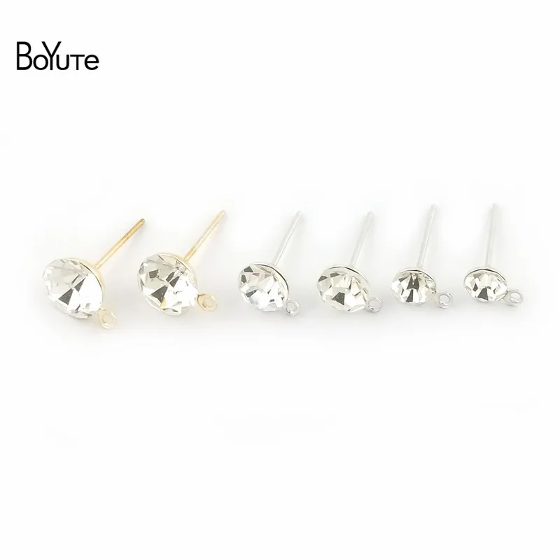 BoYuTe (100 PiecesBag) 5MM 6 MM 8MM Crystal Stud Earrings Gold Dark Silver Ear Pin with Loop Diy Hand Made Jewelry Accessories (5)
