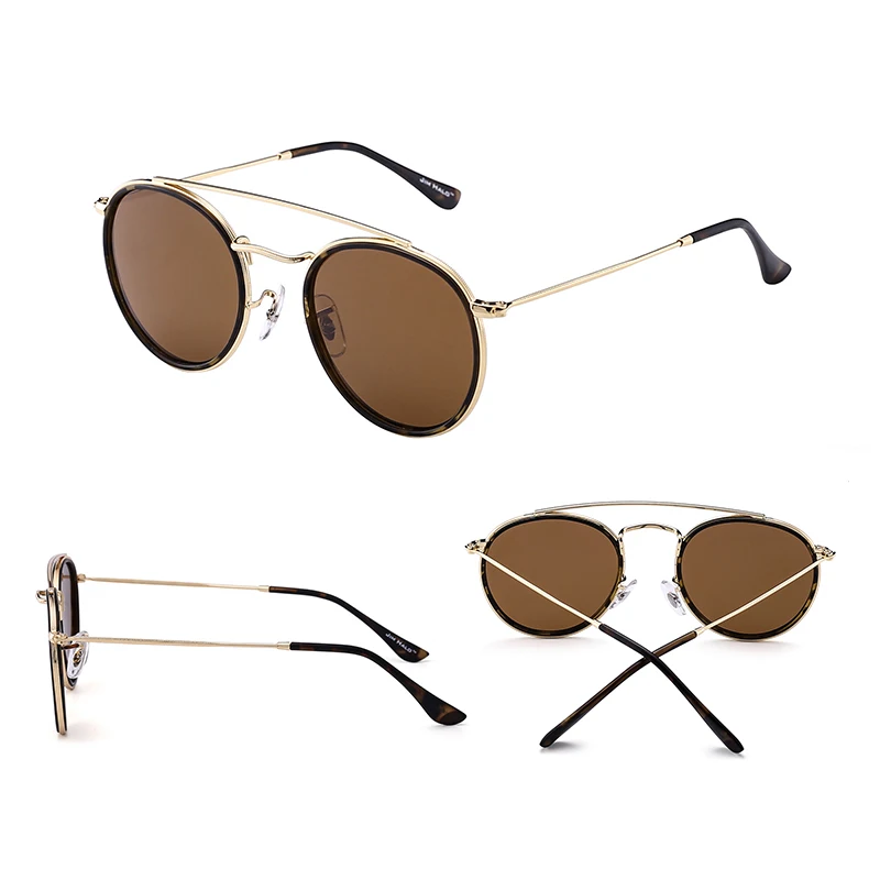 JM Ретро стимпанк поляризованные солнцезащитные очки для женщин и мужчин металлическая рамка зеркальные овальные круглые Круглый Объектив Oculos Винтажные Солнцезащитные Очки - Цвет линз: Brown