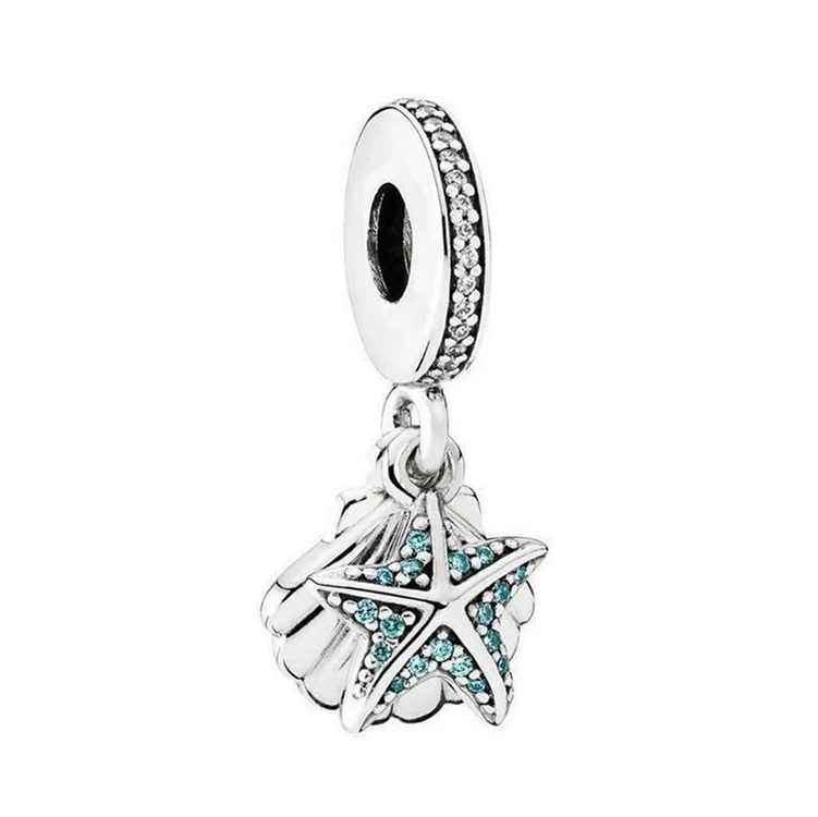 

SHINETUNG 1:1 S925 Sterling Silver Starfish & Sea shell Pendant Fit Women's DIY Fashion Jewelry